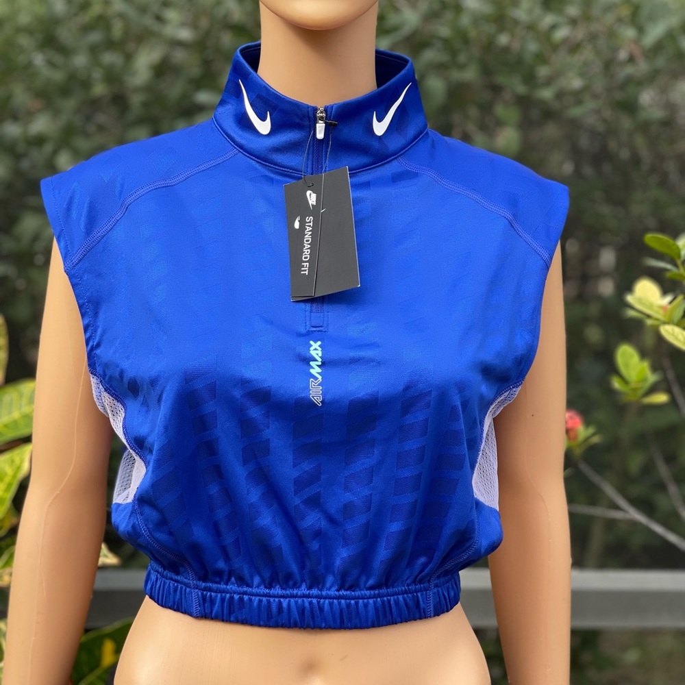 NIKE AIR MAX‎ 1/2 ZIP CROP TOP XS BLUE CZ8288-433